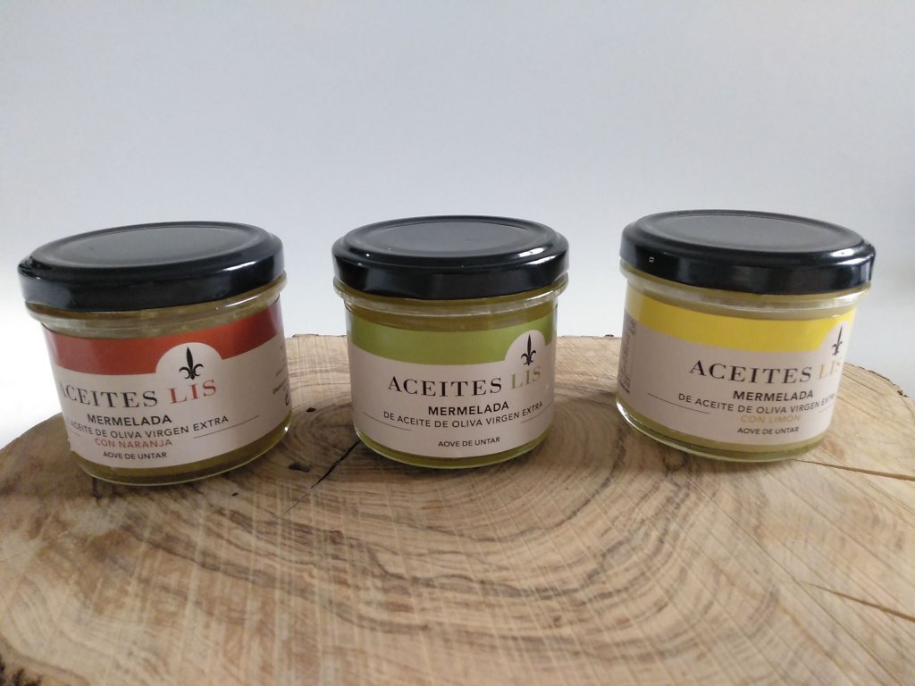 Mermelada de aceite de oliva virgen extra con sabores.